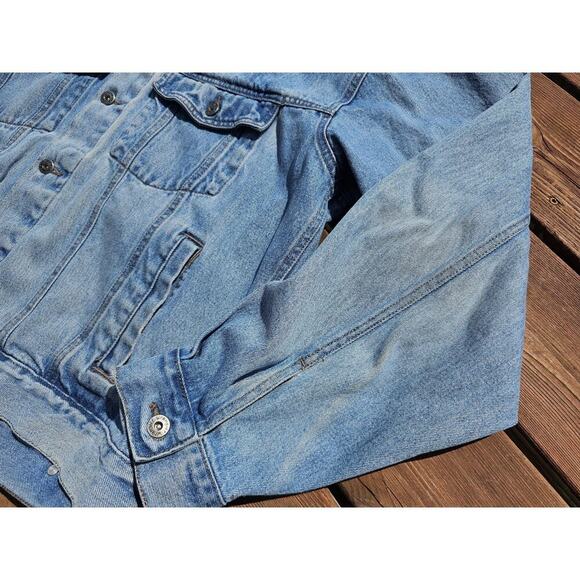 VTG Wrangler Jean Jacket Men's XL Blue Hero Denim Cowboy Cut Trucker Distressed - Picture 3 of 9